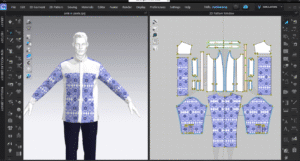 Jasa Desain Motif Kain di-mock-up pada pola baju-motifkain.com