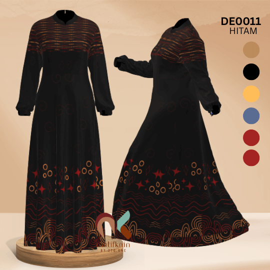 Gamis / Dress Batik modern motif etnik warna hitam elegan. motifkain