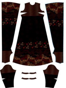 Desain motif kain siasp jahit mock-up pada pola baju, motif kain etnik